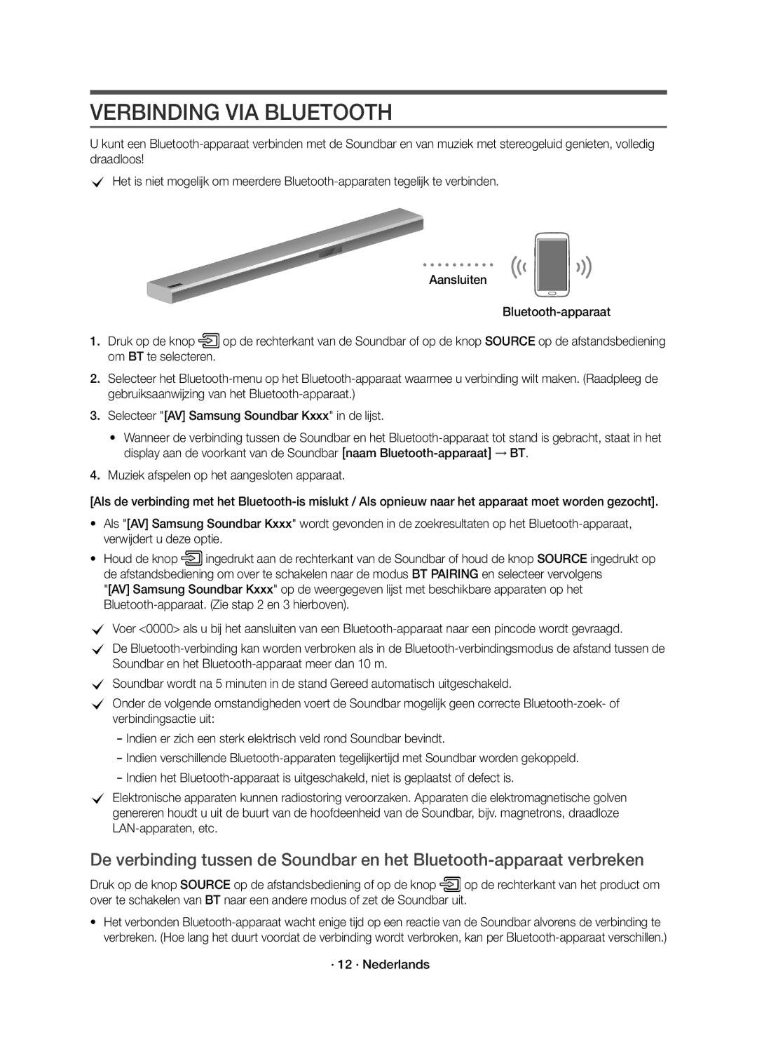 Samsung HW-K950/EN manual Verbinding VIA Bluetooth, · 12 · Nederlands 