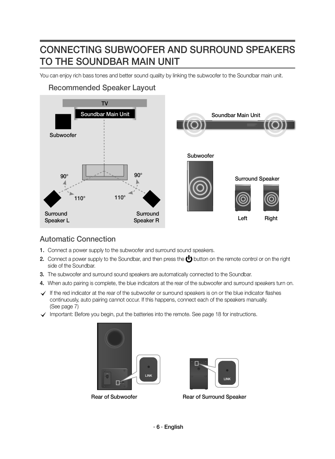 Samsung HW-K950/EN manual Recommended Speaker Layout, Automatic Connection, · 6 · English 