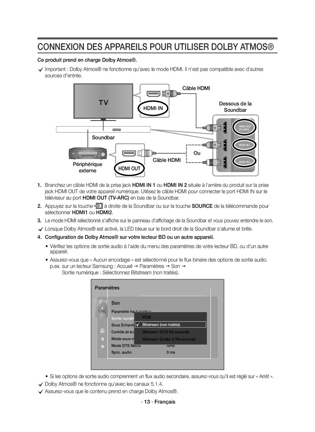 Samsung HW-K950/EN manual Connexion DES Appareils Pour Utiliser Dolby Atmos 