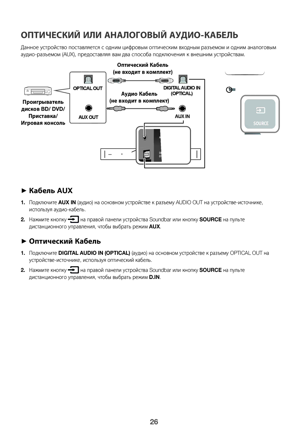 Samsung HW-K950/RU manual Оптический или аналоговый аудио-кабель, ++Кабель AUX, ++Оптический Кабель, Дисков BD/ DVD 