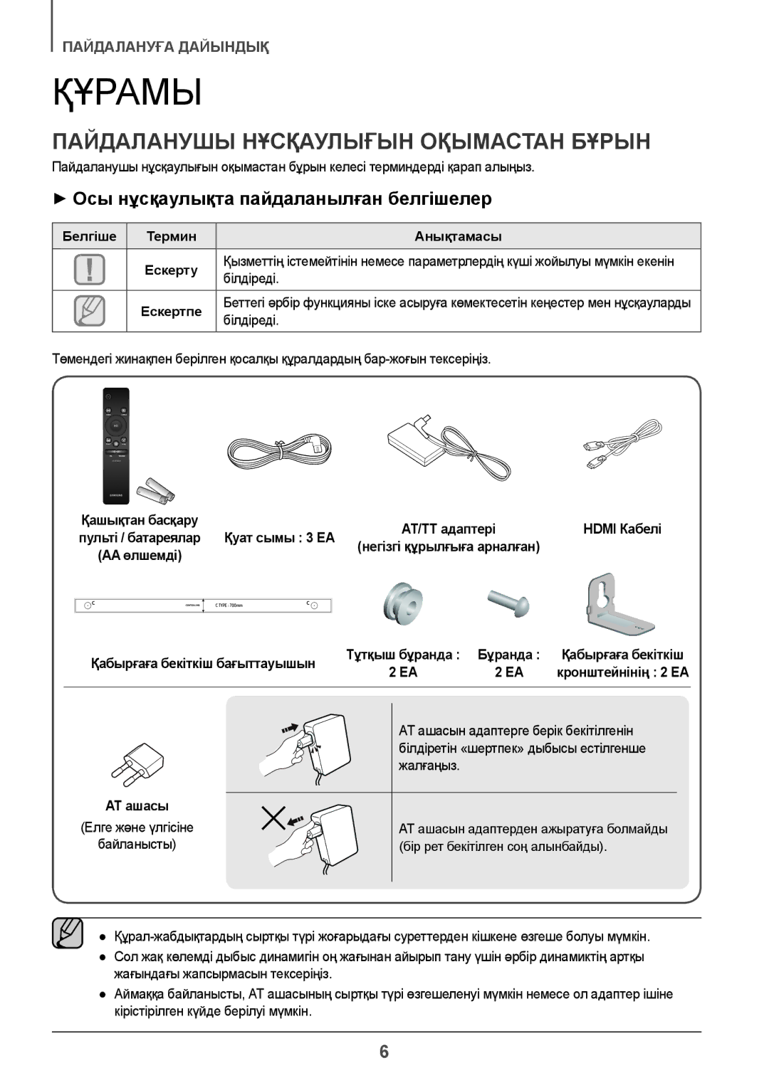 Samsung HW-K950/RU manual Құрамы, Пайдаланушы Нұсқаулығын Оқымастан Бұрын, ++Осы нұсқаулықта пайдаланылған белгішелер 