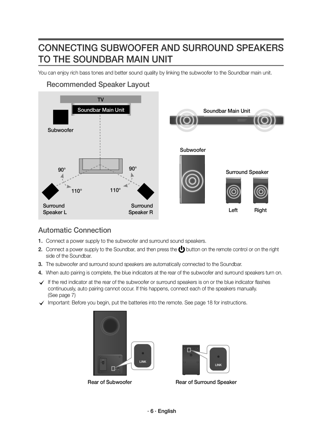 Samsung HW-K950/XV manual Recommended Speaker Layout, Automatic Connection, · 6 · English 