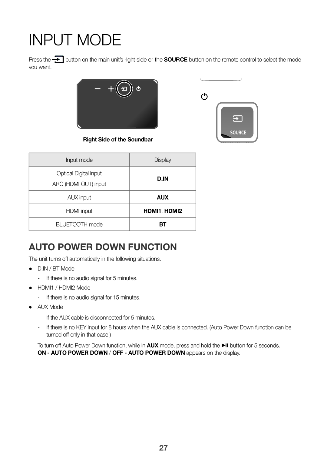 Samsung HW-K950/XV manual Input Mode, Auto Power Down Function, You want, Input mode Display 