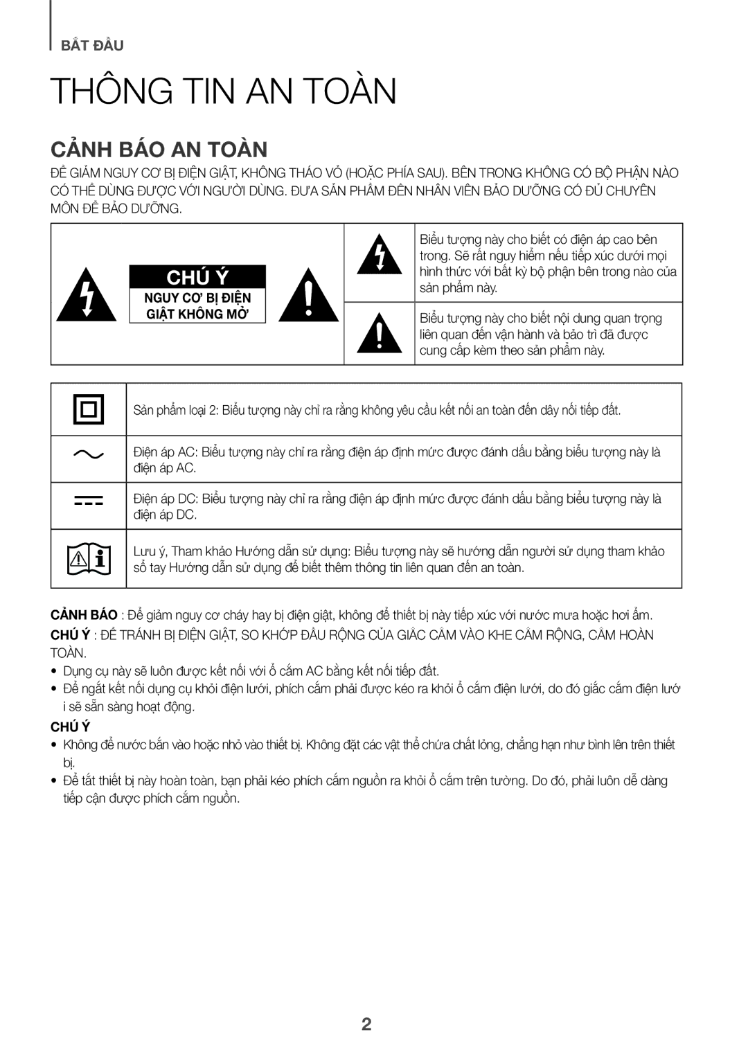 Samsung HW-K950/XV manual Thông tin an toàn, Cảnh báo an toàn 