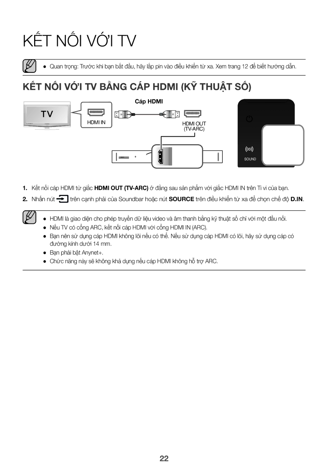 Samsung HW-K950/XV manual Kết nôi với TV, Kêt nố với TV bằng Cáp Hdmi Ky thuât sô, Cap Hdmi, Dụng 