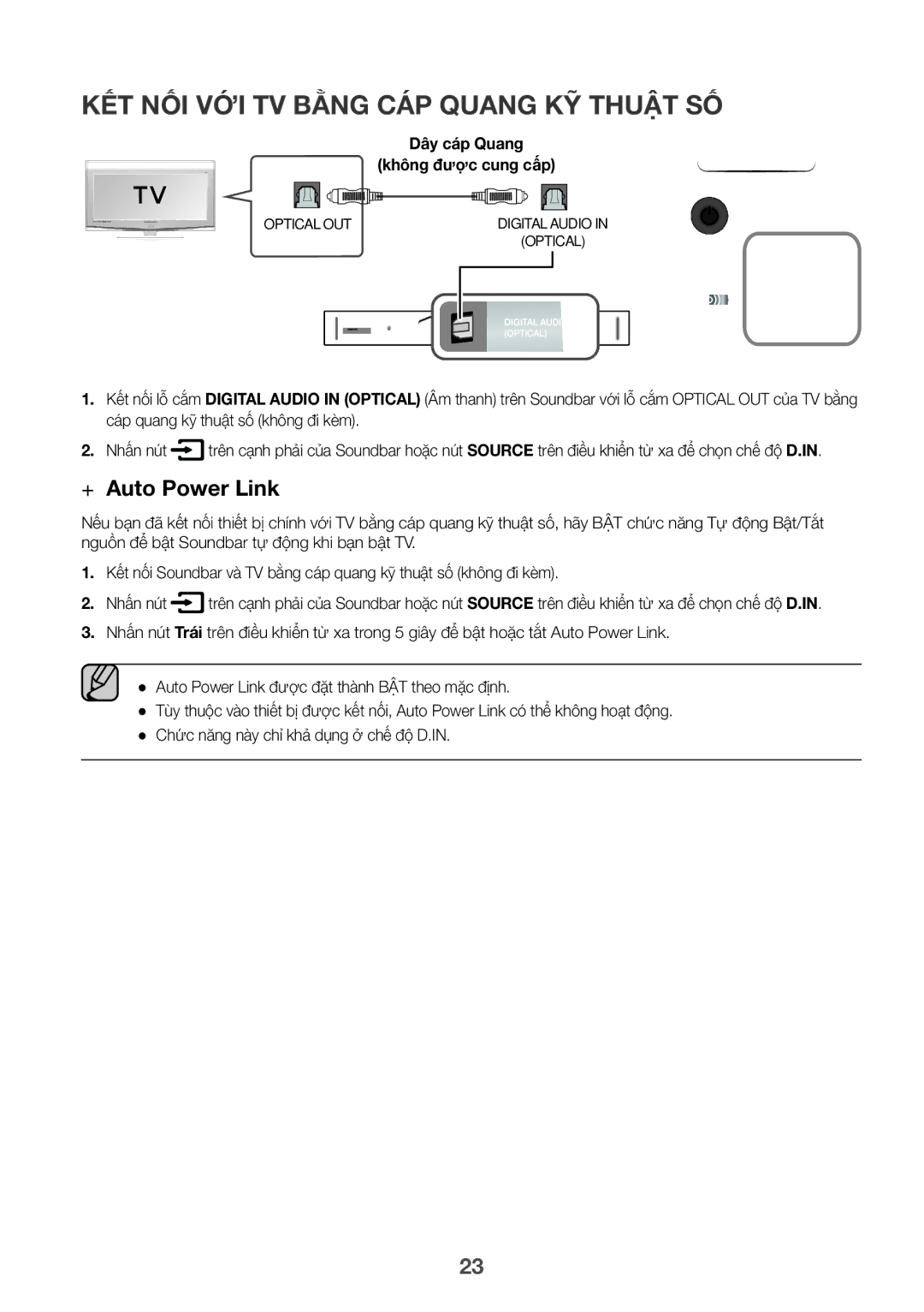 Samsung HW-K950/XV manual Kết nối vớiI TV Bằ̀ng CápP Quang Kỹ thuật số, Dây cap Quang Không đươc cung câp, Nếu bạn 