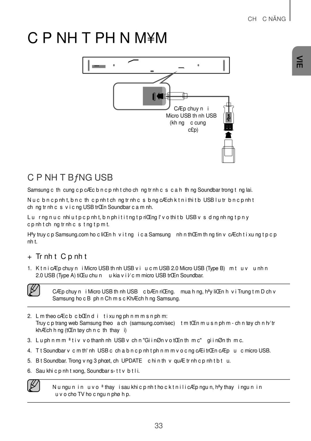 Samsung HW-K950/XV manual Cập nhật phần mề, Cậ nhât bằng USB, ++Trình tự̣ Cậ̣p nhậ̣t 