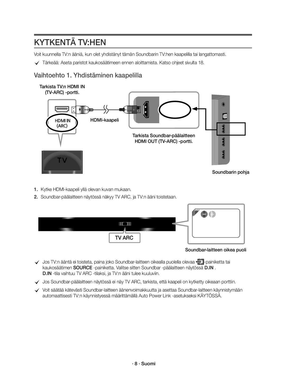 Samsung HW-K960/XE manual Kytkentä Tvhen, Vaihtoehto 1. Yhdistäminen kaapelilla, HDMI-kaapeli 