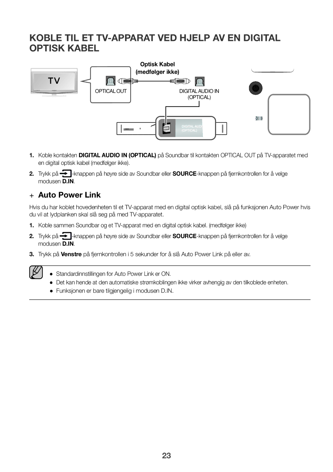 Samsung HW-K960/XE manual Koble til et TV-apparat ved hjelp av en digital optisk kabel 