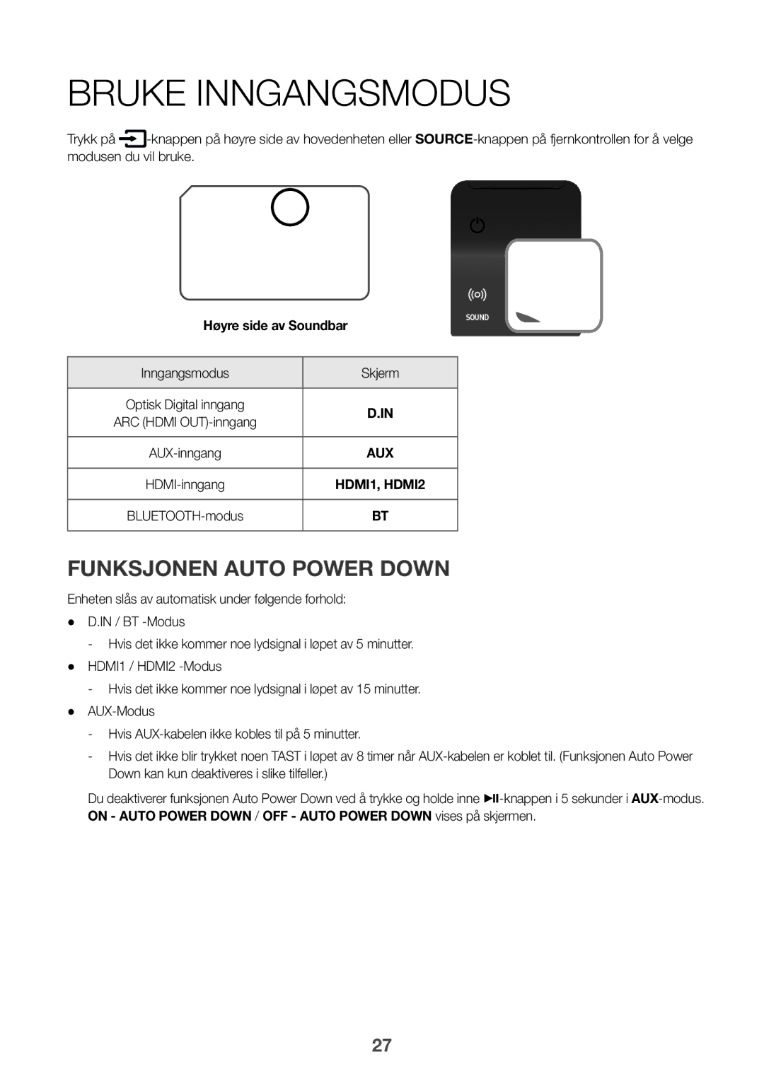 Samsung HW-K960/XE manual Bruke Inngangsmodus, Inngangsmodus Skjerm 