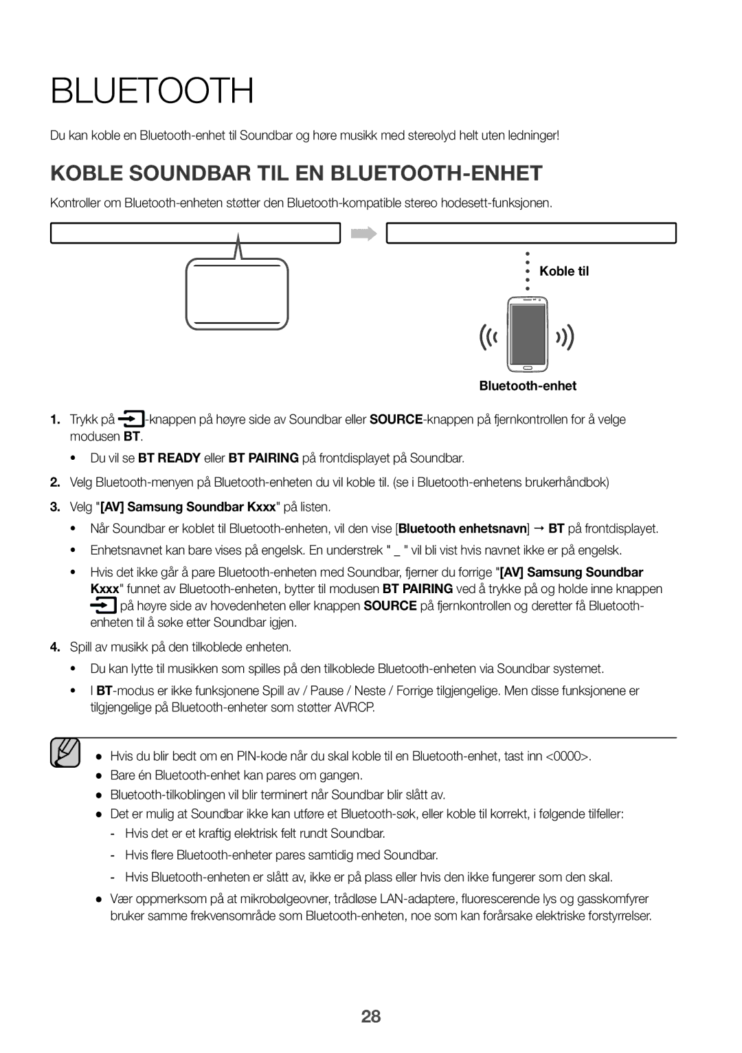 Samsung HW-K960/XE manual Koble Soundbar til en Bluetooth-enhet, Koble til Bluetooth-enhet 