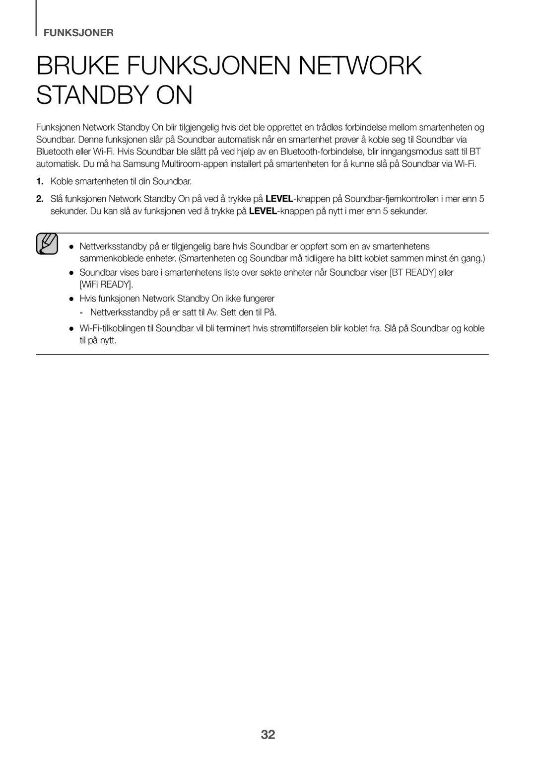 Samsung HW-K960/XE manual Bruke funksjonen Network Standby On, Koble smartenheten til din Soundbar 