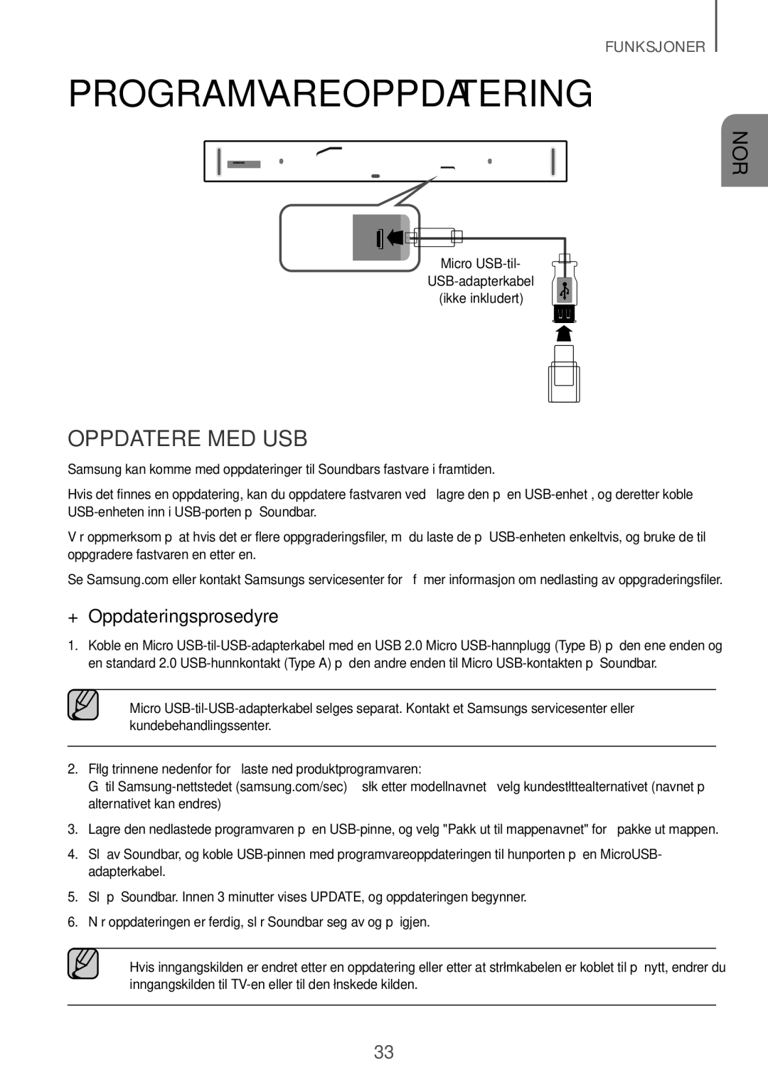 Samsung HW-K960/XE manual Programvareoppdatering, Oppdatere med USB, ++Oppdateringsprosedyre 