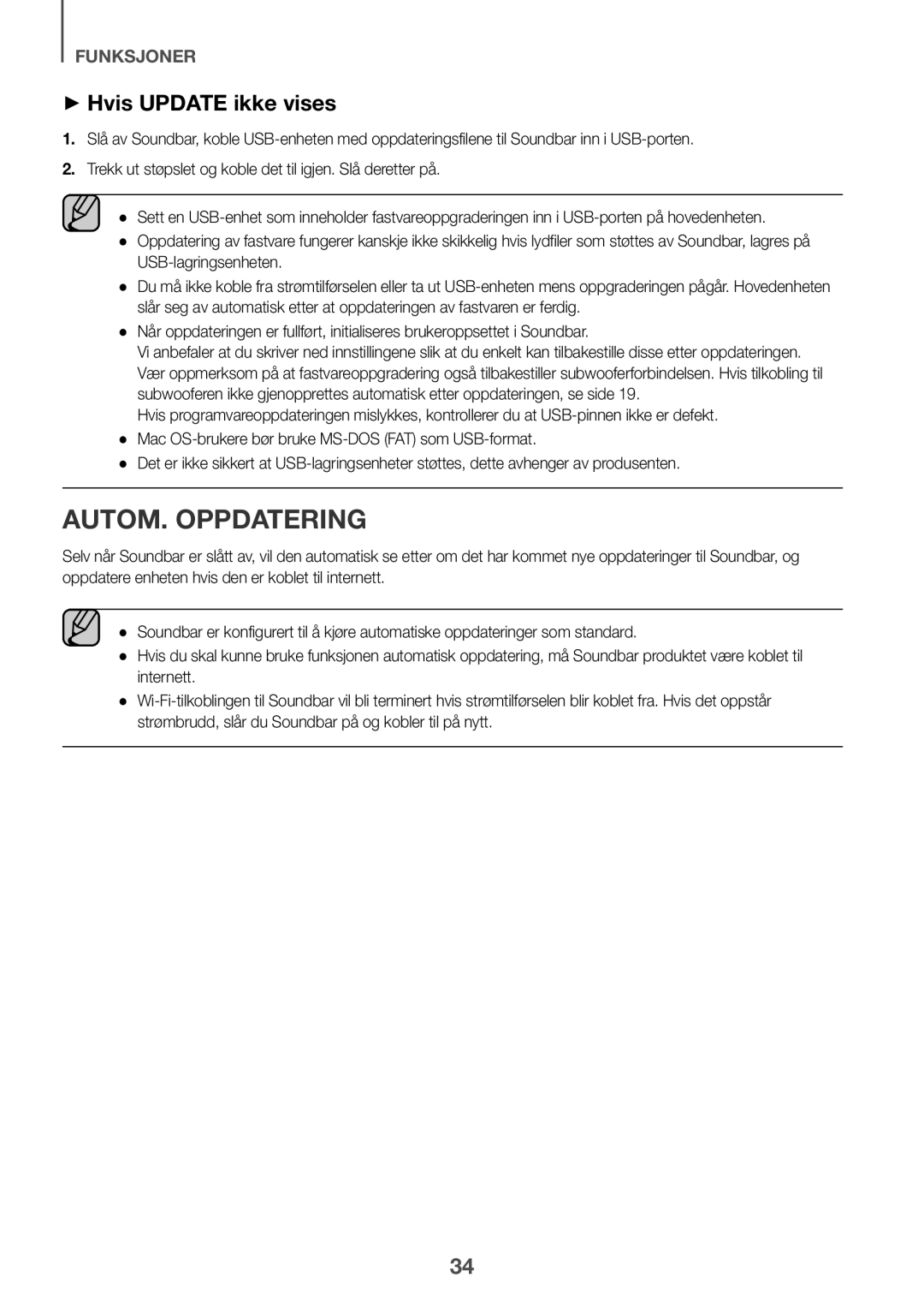 Samsung HW-K960/XE manual Autom. oppdatering, ++Hvis Update ikke vises 