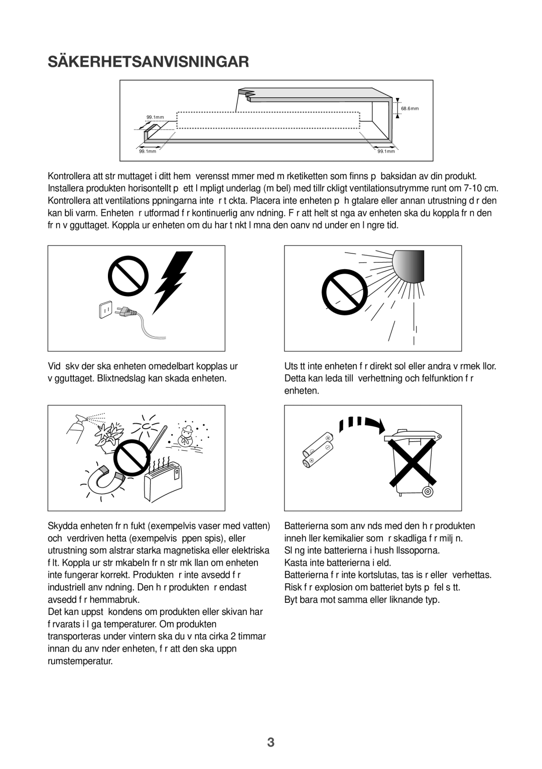 Samsung HW-K960/XE manual Säkerhetsanvisningar, Kasta inte batterierna i eld, Byt bara mot samma eller liknande typ 