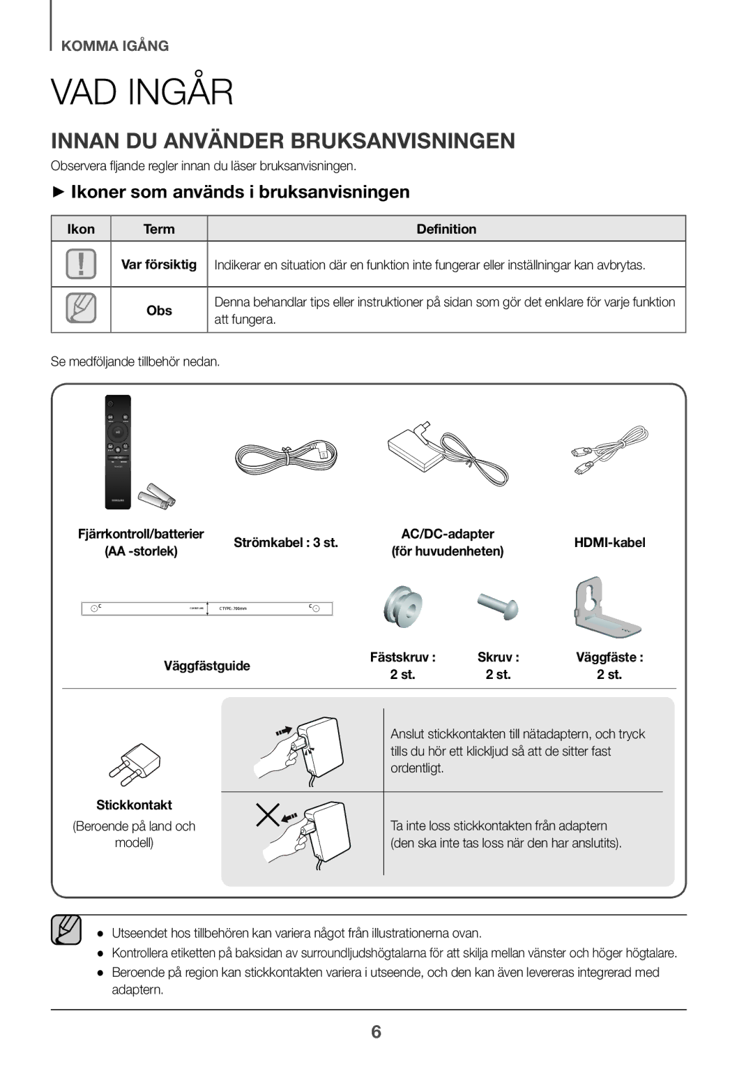 Samsung HW-K960/XE manual Vad ingår, Innan du använder bruksanvisningen, ++Ikoner som används i bruksanvisningen 