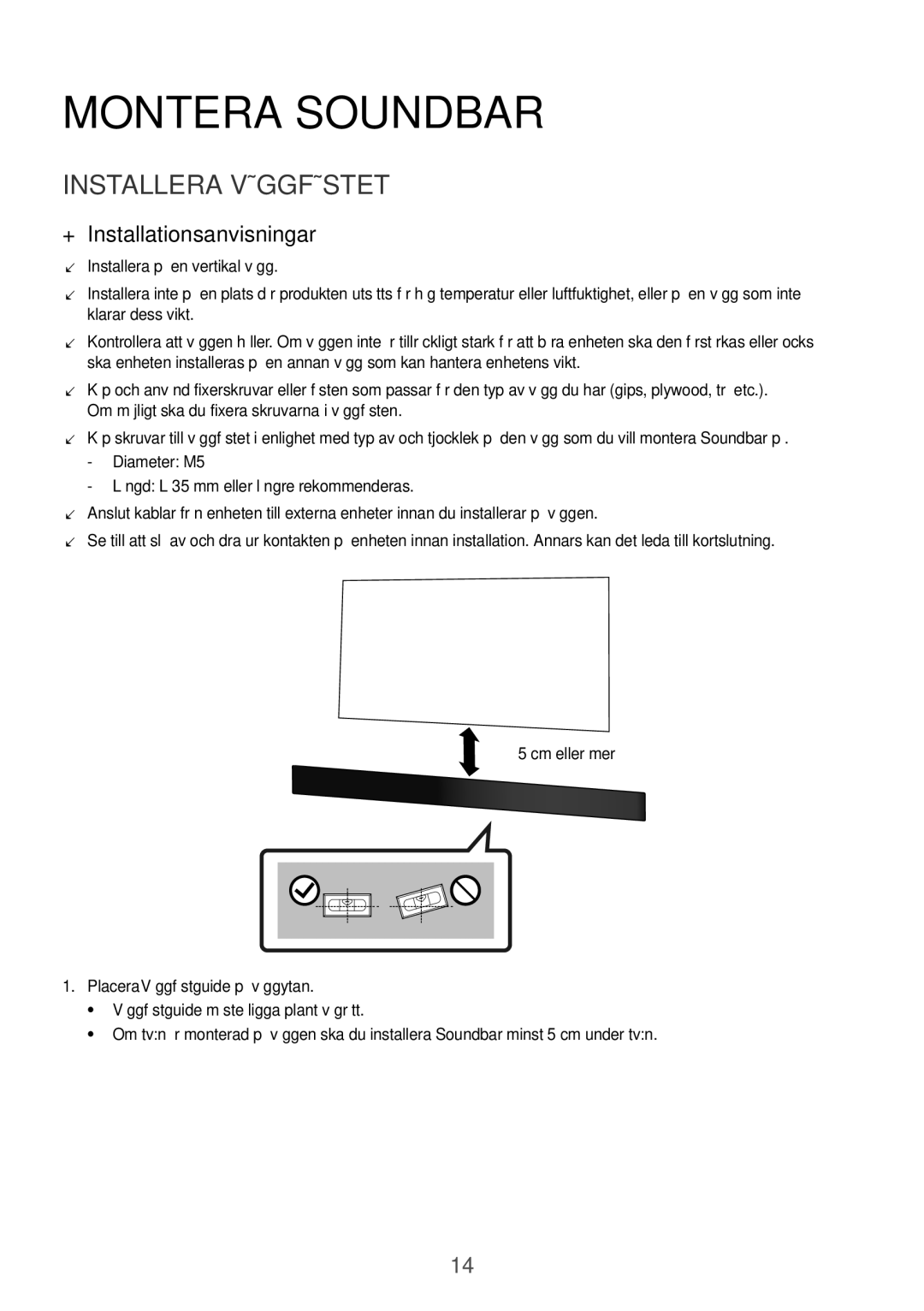 Samsung HW-K960/XE manual Montera Soundbar, Installera Väggfästet, ++Installationsanvisningar 