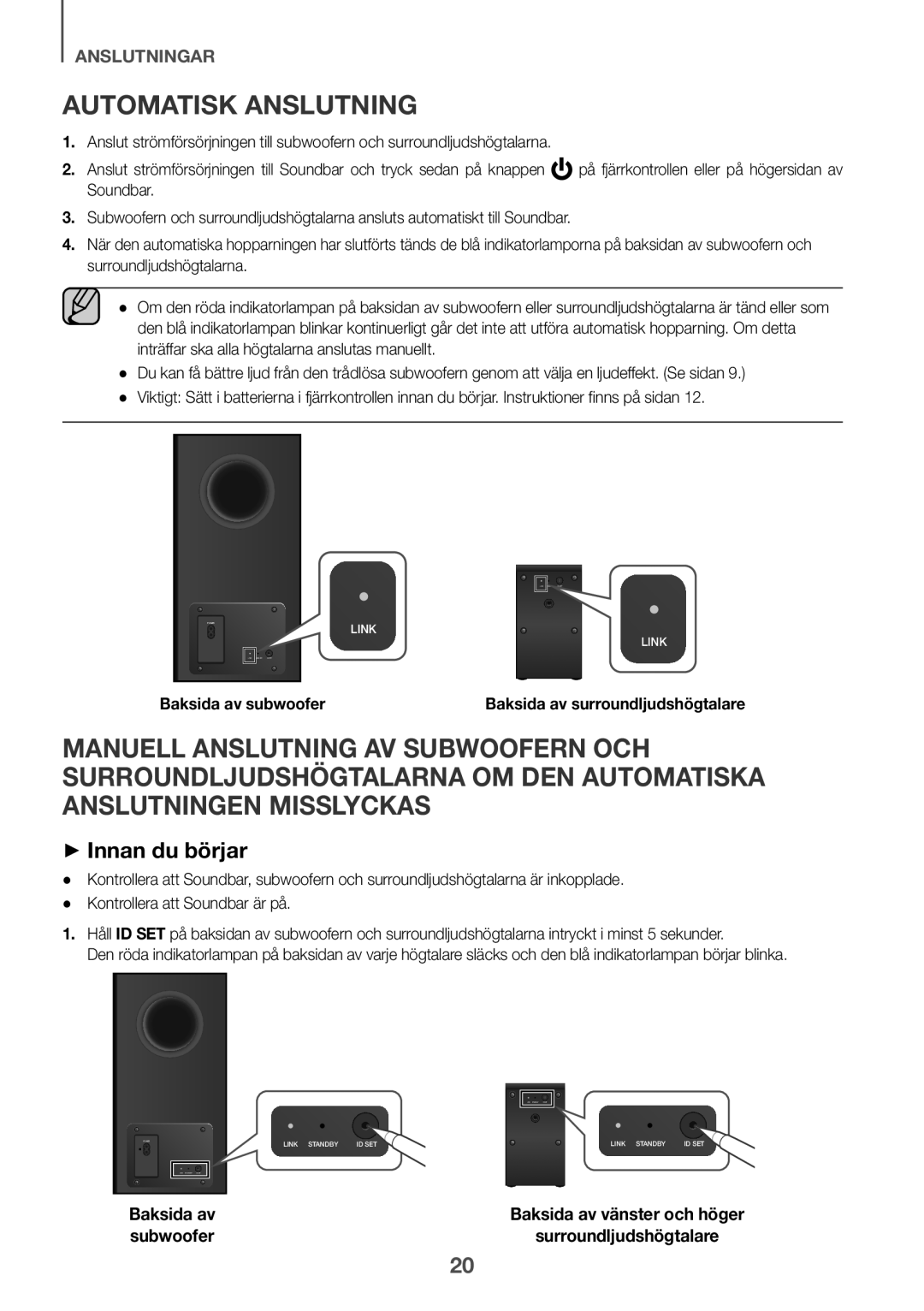 Samsung HW-K960/XE manual Automatisk anslutning, ++Innan du börjar, Baksida av, Subwoofer 