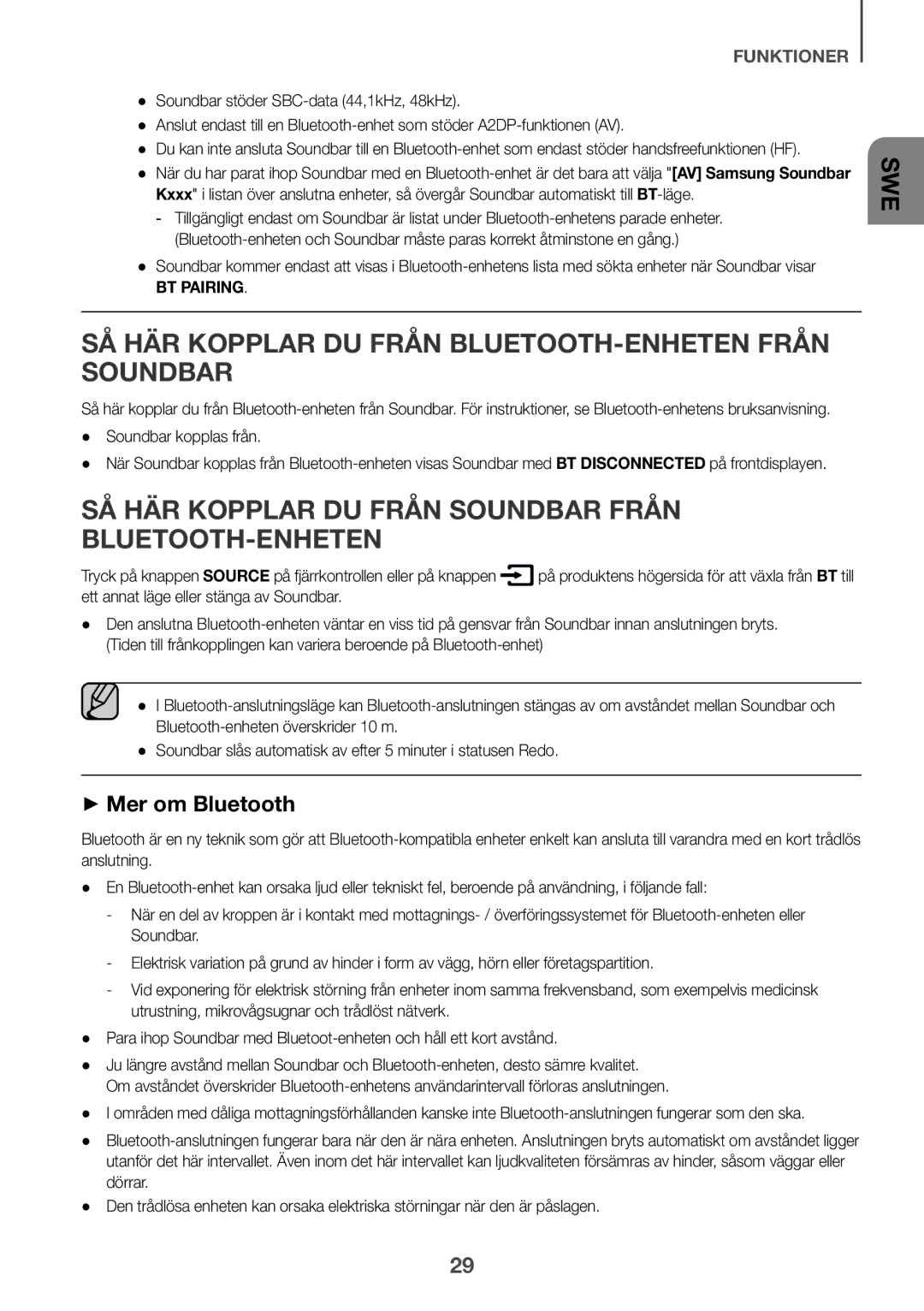 Samsung HW-K960/XE manual Så här kopplar du från Bluetooth-enheten från Soundbar 