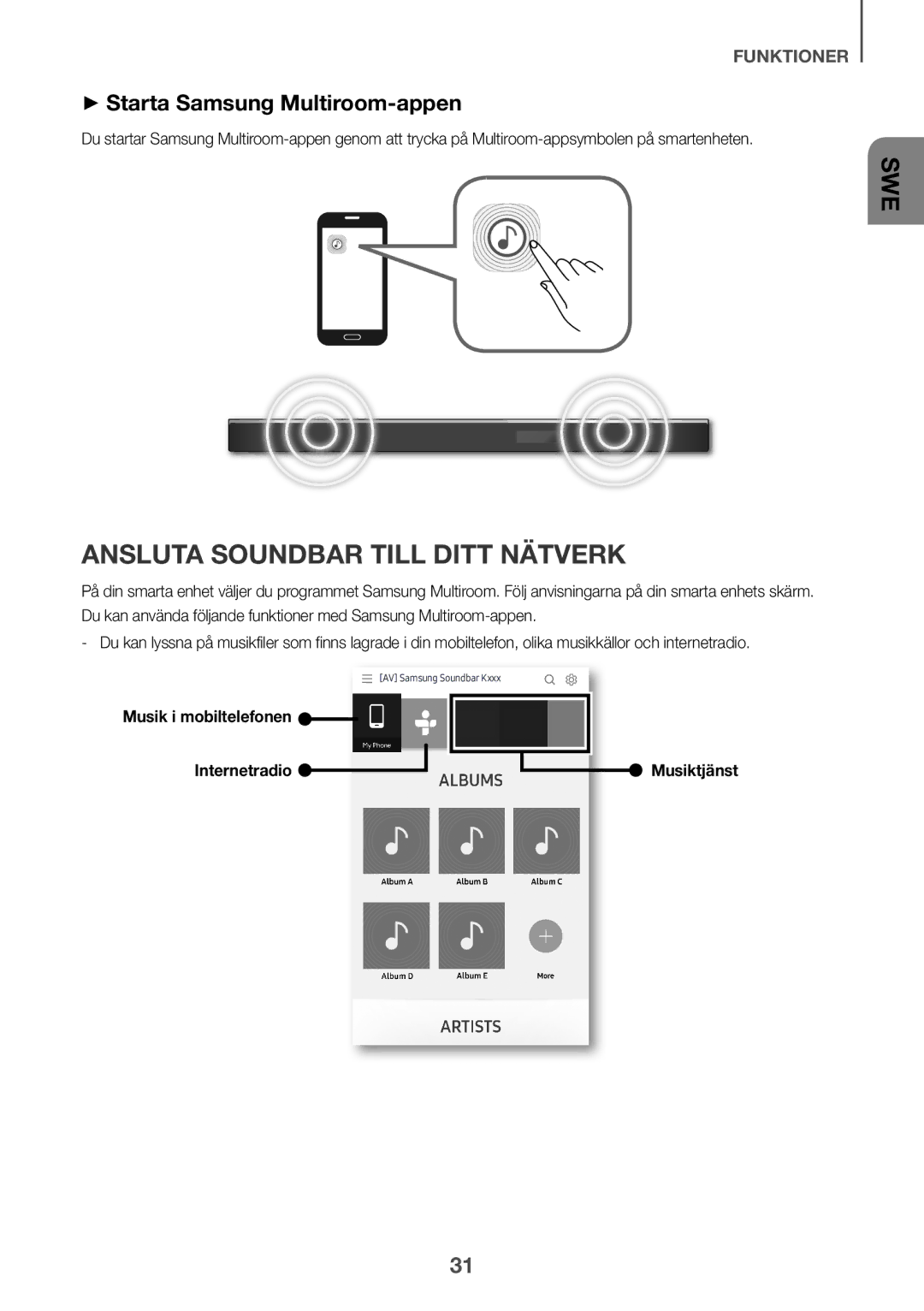 Samsung HW-K960/XE manual Ansluta Soundbar till ditt nätverk, ++Starta Samsung Multiroom-appen 