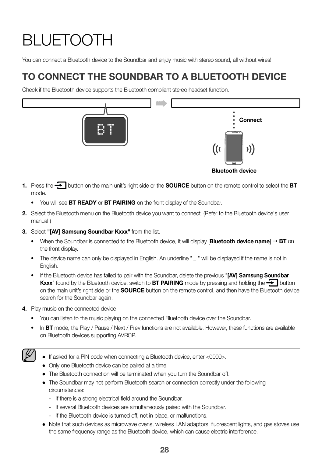 Samsung HW-K960/XE manual To connect the Soundbar to a Bluetooth device, Connect Bluetooth device 