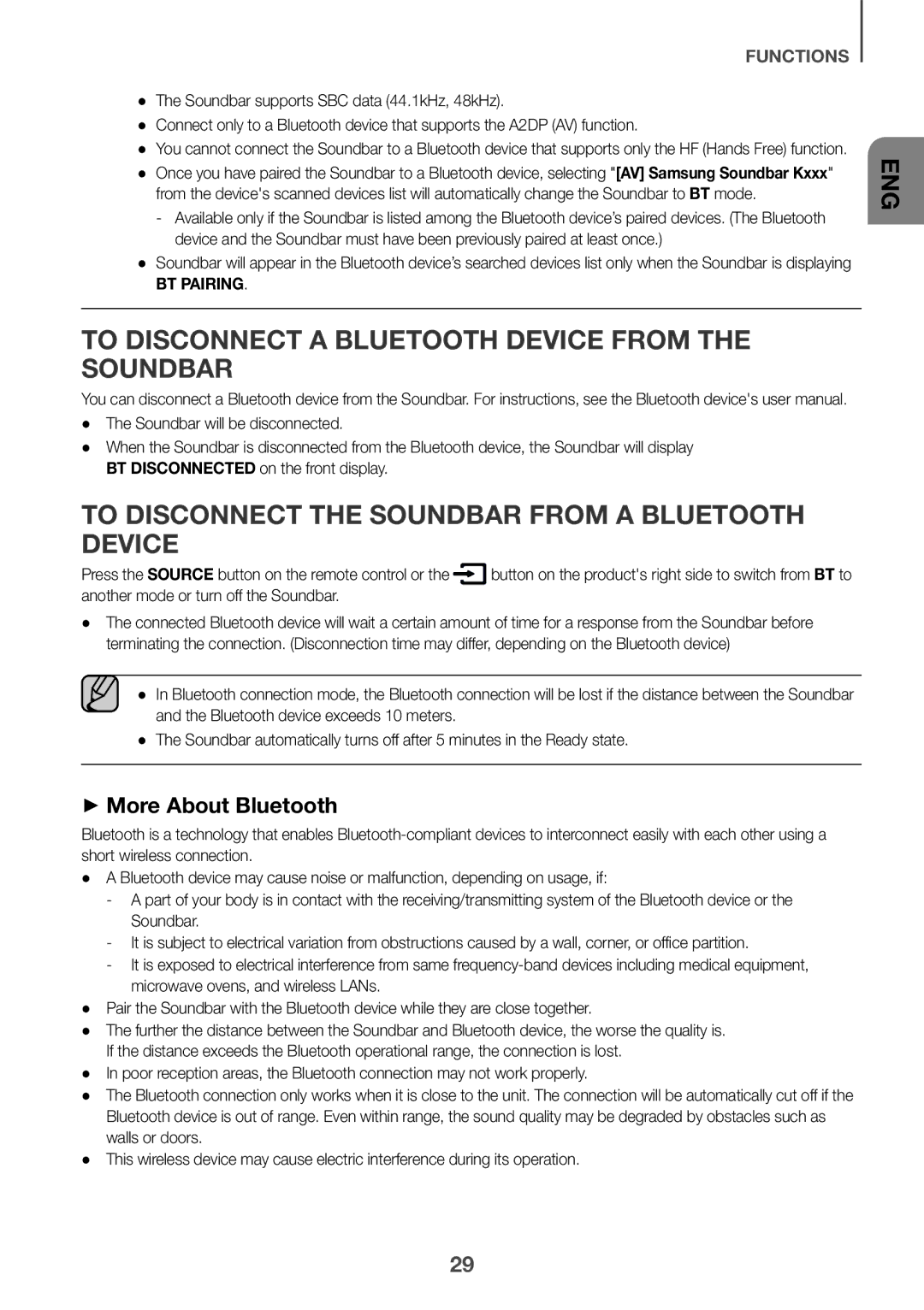 Samsung HW-K960/XE To disconnect a Bluetooth device from the Soundbar, To disconnect the Soundbar from a Bluetooth device 