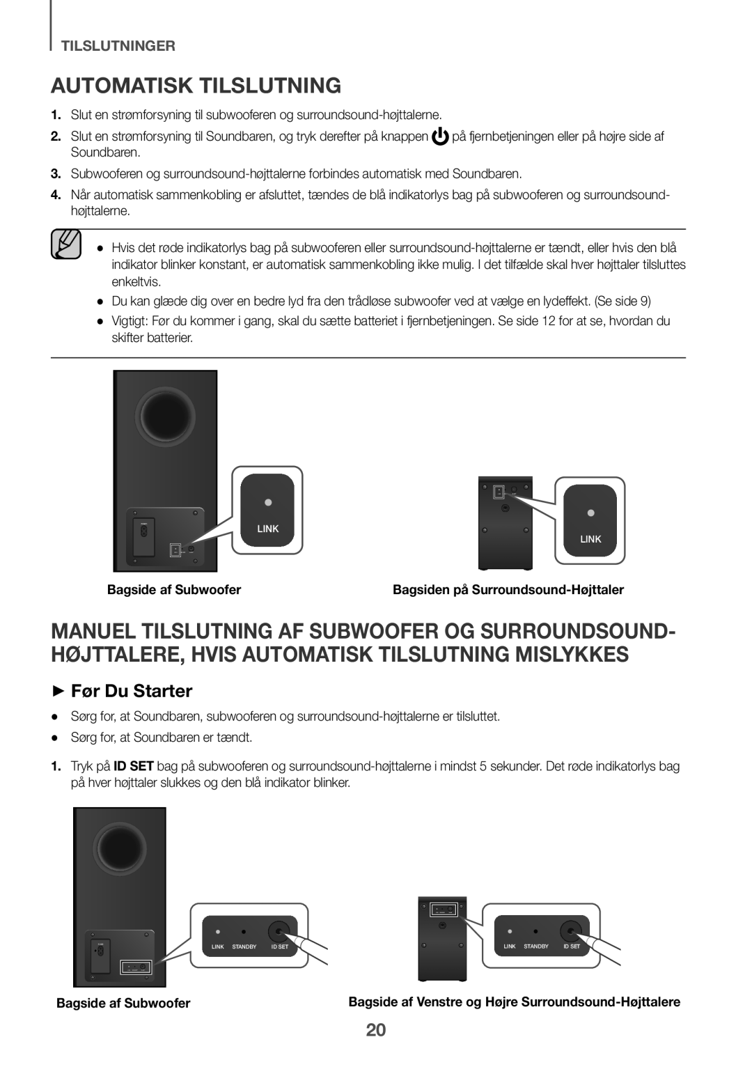 Samsung HW-K960/XE manual Automatisk Tilslutning, ++Før Du Starter, Bagside af Subwoofer 