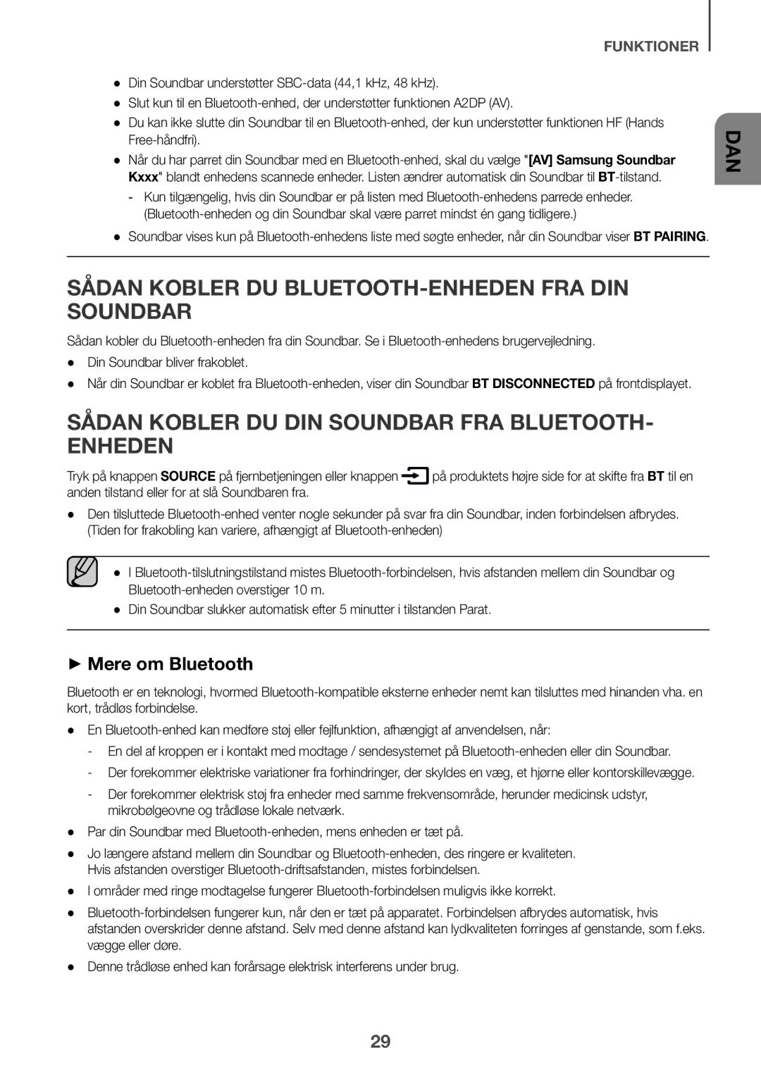 Samsung HW-K960/XE Sådan kobler du Bluetooth-enheden fra din Soundbar, Sådan kobler du din Soundbar fra Bluetooth- enheden 