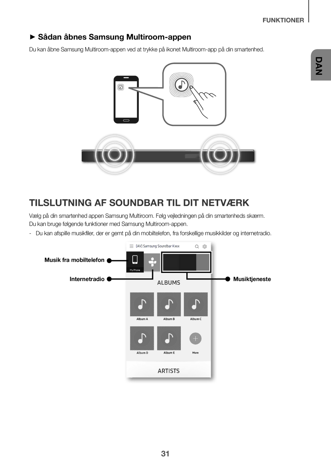 Samsung HW-K960/XE manual Tilslutning af Soundbar til dit netværk, ++Sådan åbnes Samsung Multiroom-appen 