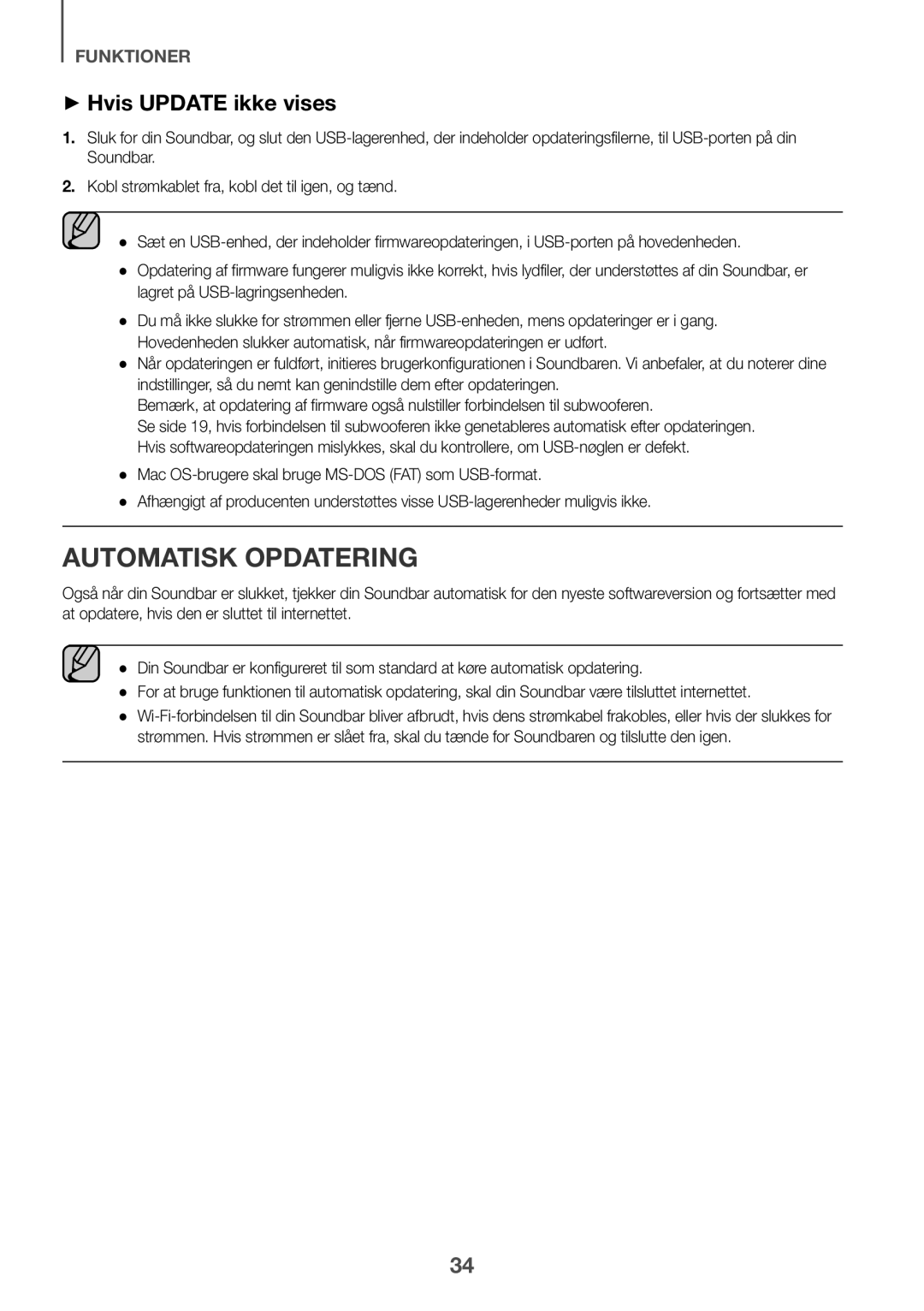 Samsung HW-K960/XE manual Automatisk opdatering, ++Hvis Update ikke vises 