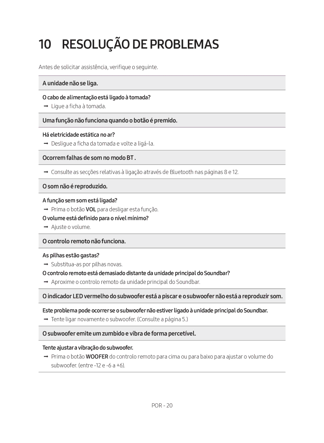 Samsung HW-M360/EN, HW-M360/ZG, HW-M360/ZF manual Resolução DE Problemas 