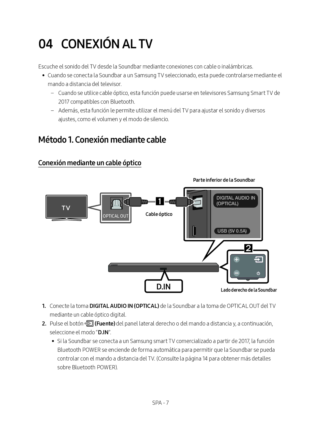 Samsung HW-M360/ZG, HW-M360/EN manual Conexión AL TV, Método 1. Conexión mediante cable, Conexión mediante un cable óptico 