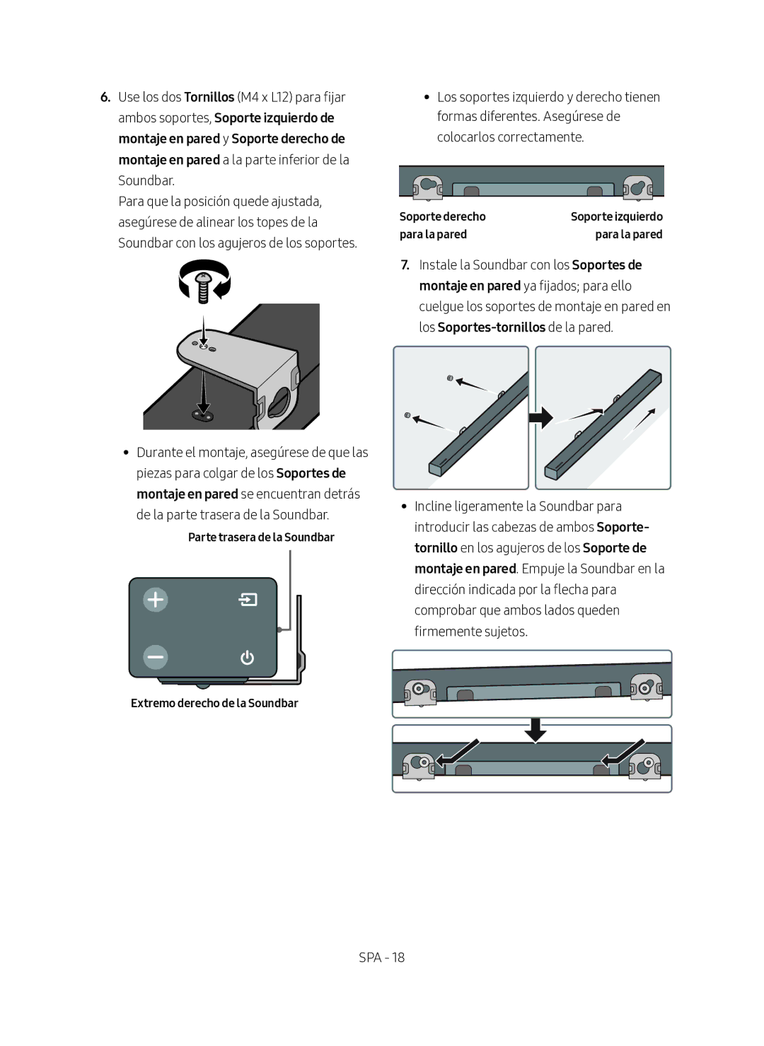 Samsung HW-M360/EN, HW-M360/ZG Parte trasera de la Soundbar Extremo derecho de la Soundbar, Soporte derecho, Para la pared 