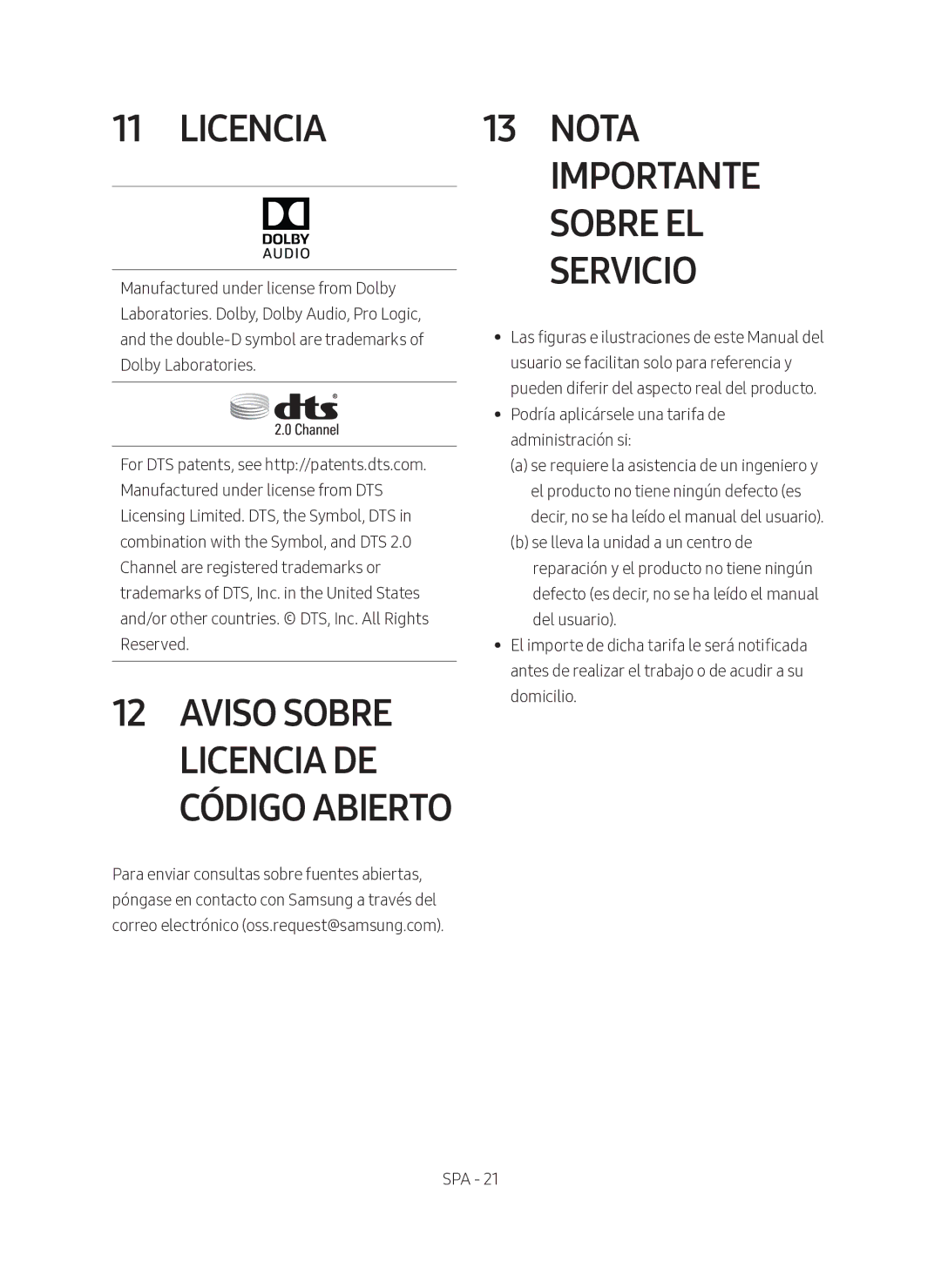 Samsung HW-M360/EN, HW-M360/ZG, HW-M360/ZF manual Aviso Sobre Licencia DE Código Abierto 