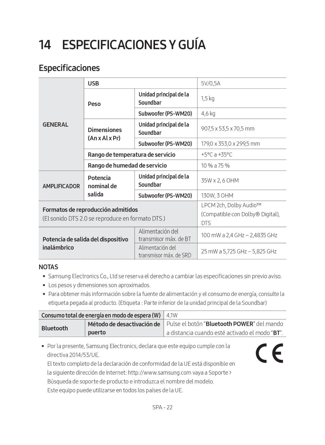 Samsung HW-M360/ZG, HW-M360/EN, HW-M360/ZF manual Especificaciones Y Guía 