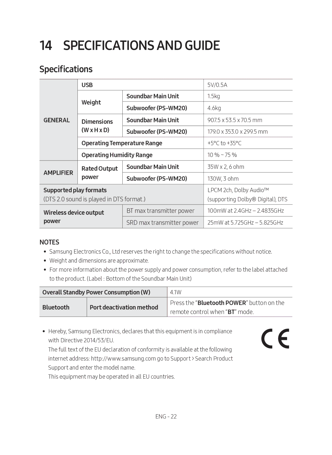 Samsung HW-M360/ZF, HW-M360/EN, HW-M360/ZG manual Specifications and Guide 