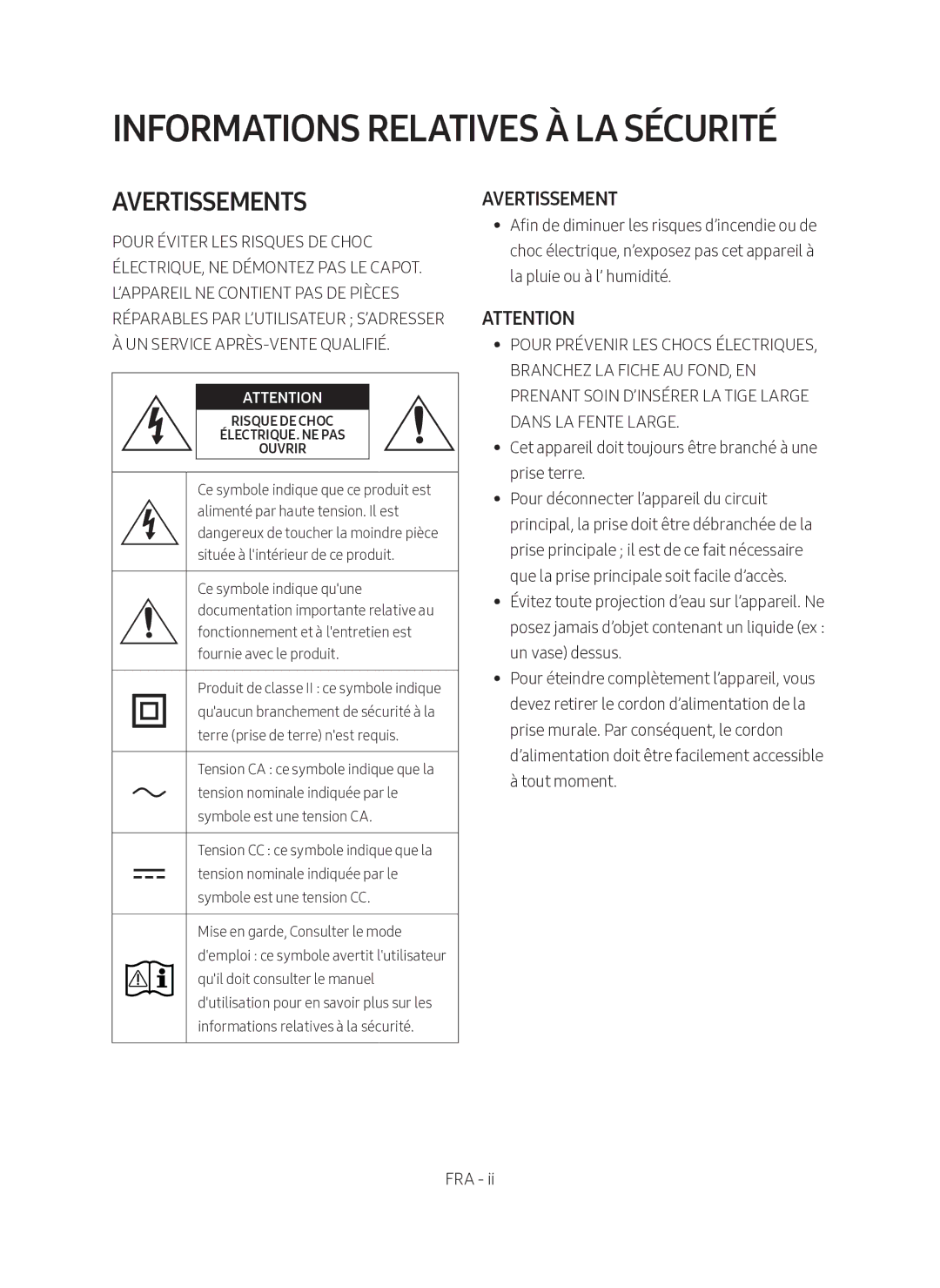 Samsung HW-M360/ZG, HW-M360/EN, HW-M360/ZF manual Informations Relatives À LA Sécurité 