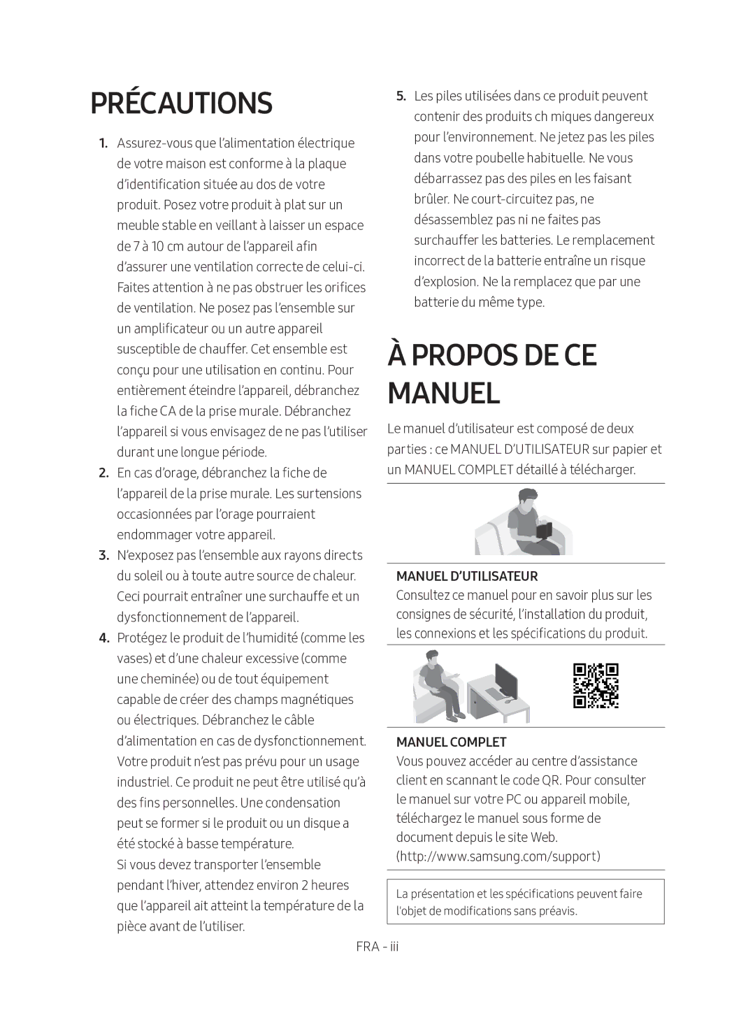 Samsung HW-M360/ZF, HW-M360/EN, HW-M360/ZG manual Précautions, Propos DE CE Manuel 