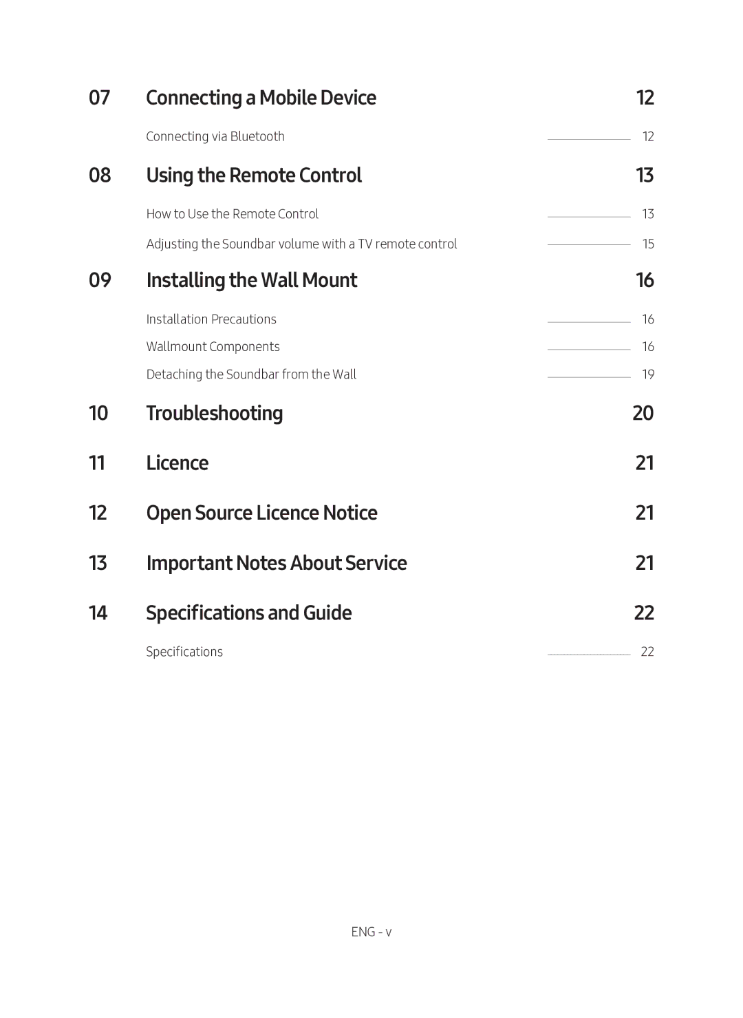 Samsung HW-M360/ZF manual Connecting a Mobile Device, Using the Remote Control, Installing the Wall Mount, Specifications 