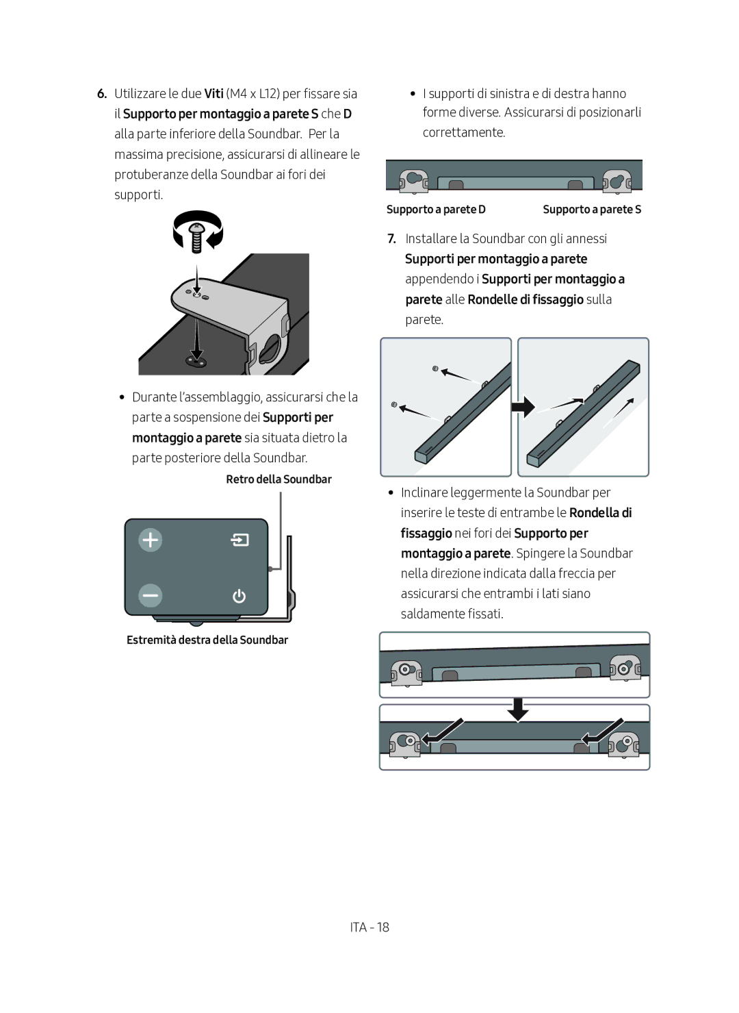 Samsung HW-M360/ZF, HW-M360/EN, HW-M360/ZG manual Retro della Soundbar Estremità destra della Soundbar, Supporto a parete D 