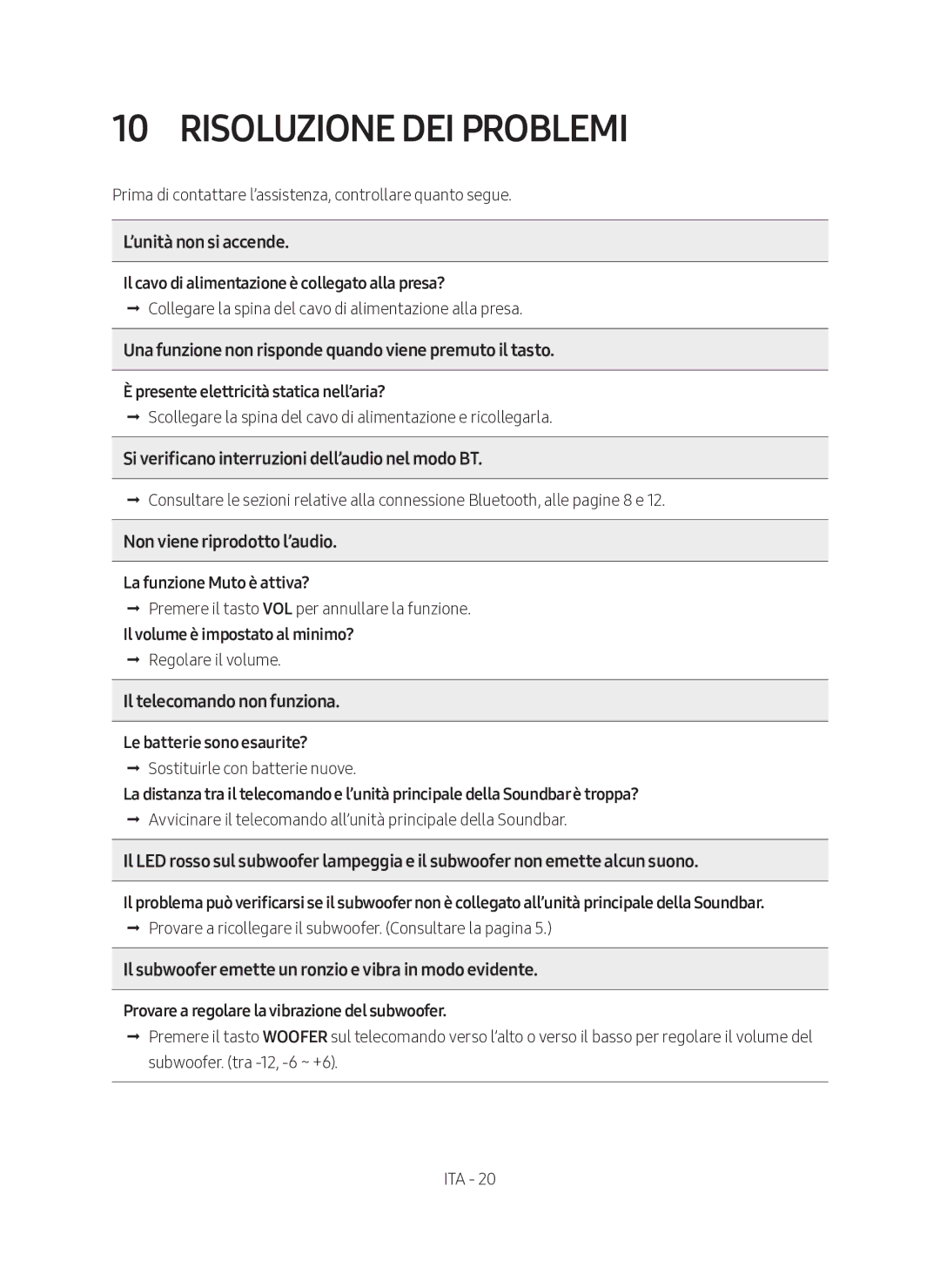 Samsung HW-M360/ZG, HW-M360/EN, HW-M360/ZF manual Risoluzione DEI Problemi 