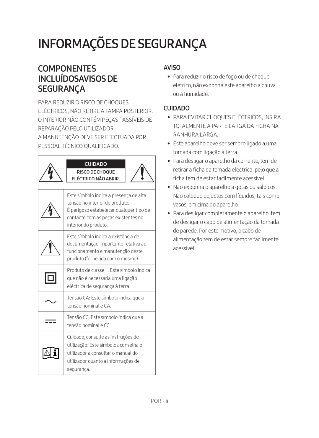 Samsung HW-M360/ZF, HW-M360/EN, HW-M360/ZG manual Informações DE Segurança, Componentes Incluídosavisos DE Segurança 