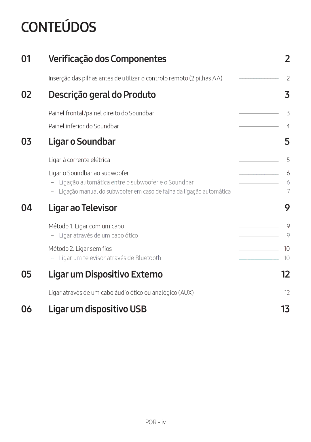 Samsung HW-M360/ZG, HW-M360/EN, HW-M360/ZF manual Conteúdos 