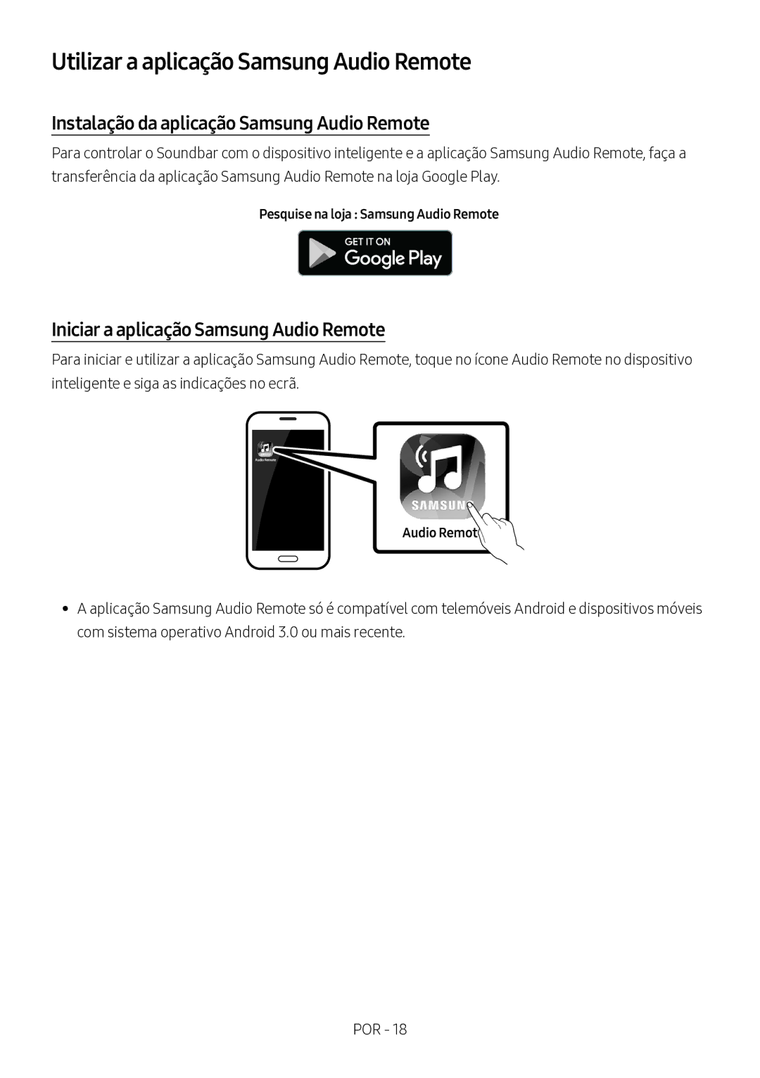 Samsung HW-M360/ZG, HW-M360/EN Utilizar a aplicação Samsung Audio Remote, Instalação da aplicação Samsung Audio Remote 