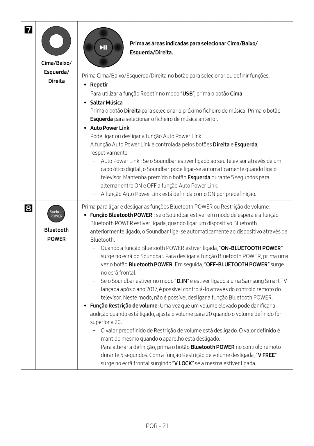 Samsung HW-M360/ZG, HW-M360/EN Prima as áreas indicadas para selecionar Cima/Baixo, Cima/Baixo Esquerda/Direita, Repetir 