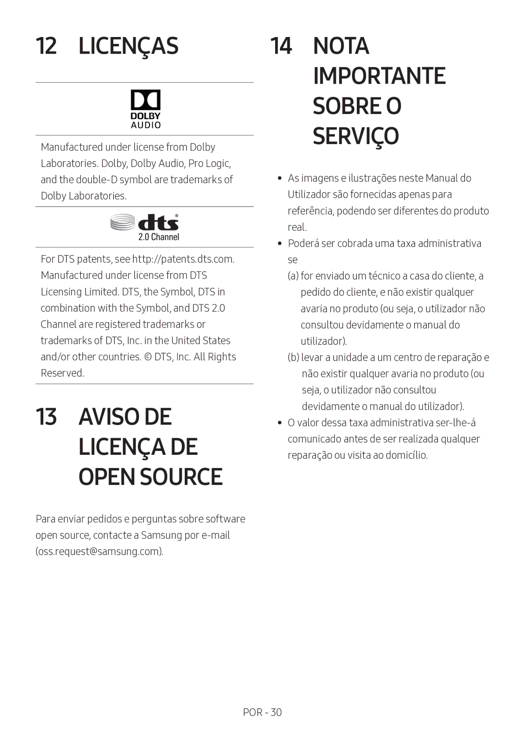 Samsung HW-M360/ZG, HW-M360/EN, HW-M360/ZF manual Licenças, Aviso DE Licença DE Open Source 