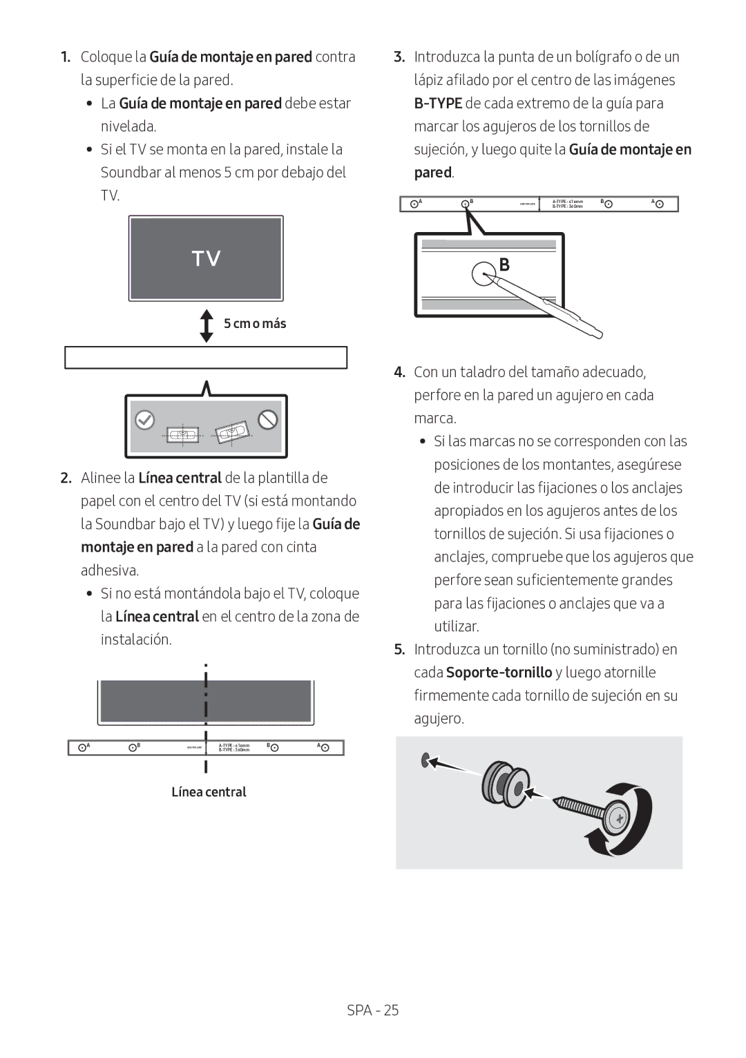 Samsung HW-M360/ZG, HW-M360/EN, HW-M360/ZF manual Cm o más, Línea central 