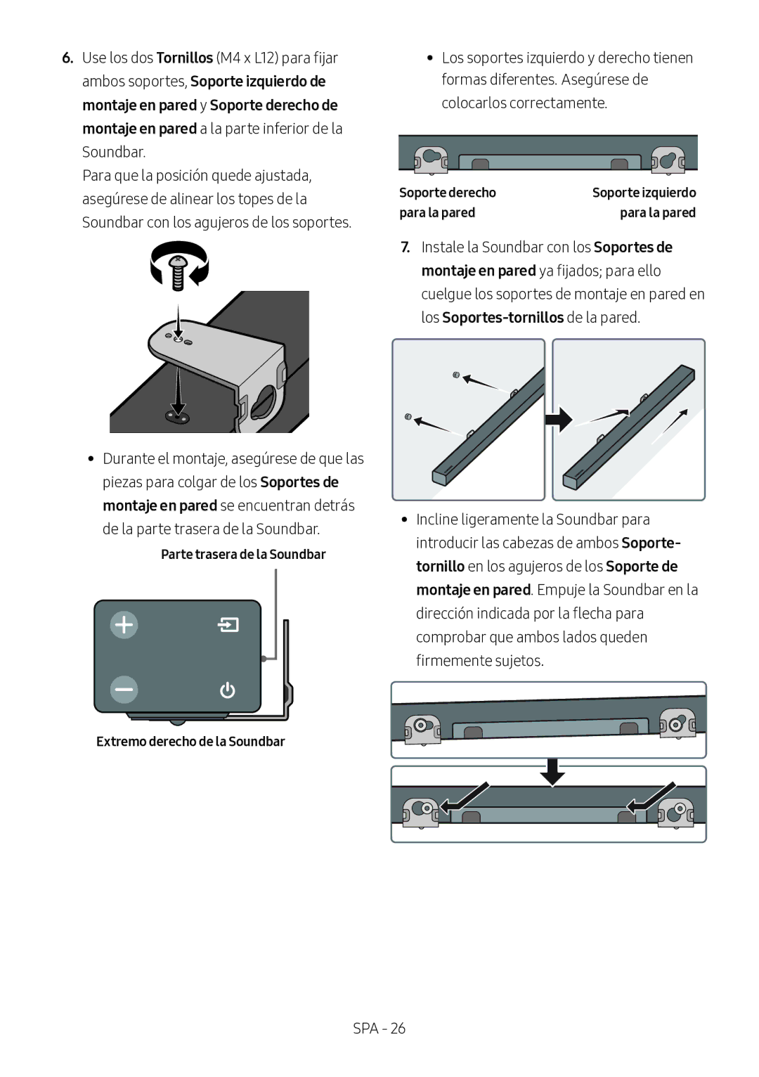 Samsung HW-M360/ZF, HW-M360/EN Parte trasera de la Soundbar Extremo derecho de la Soundbar, Soporte derecho, Para la pared 