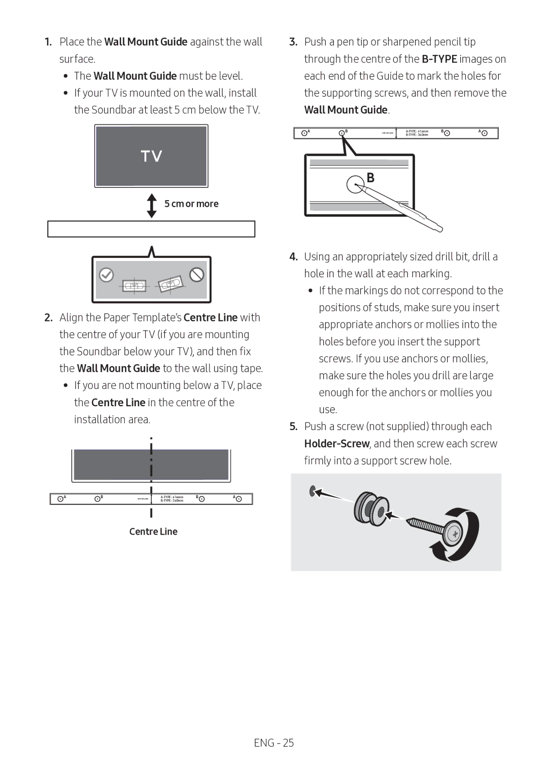 Samsung HW-M360/ZF, HW-M360/EN, HW-M360/ZG manual Wall Mount Guide, Cm or more, Centre Line 