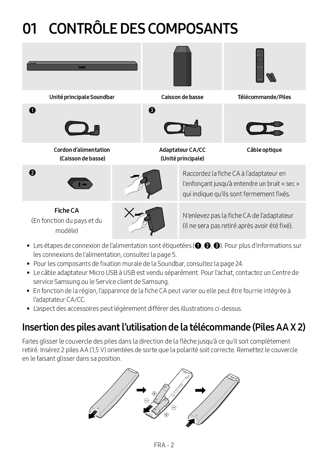 Samsung HW-M360/ZF, HW-M360/EN, HW-M360/ZG manual Contrôle DES Composants, Unité principale Soundbar, Caisson de basse 